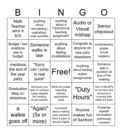 Untitled Bingo Card