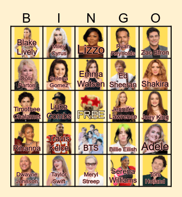 Celeb BINGO Card