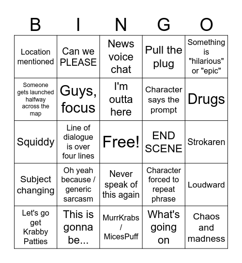 AI Sponge Bingo Card