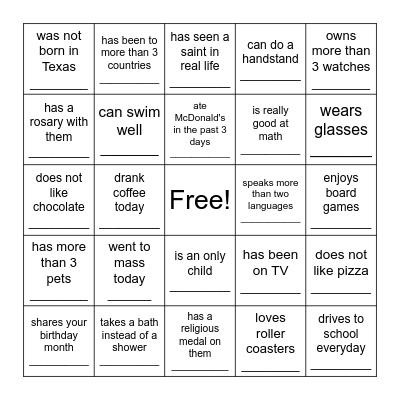 FIND SOMEONE WHO Bingo Card
