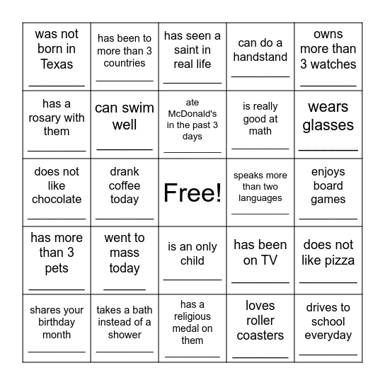 FIND SOMEONE WHO Bingo Card