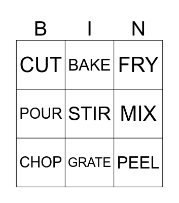 Cooking verbs Bingo Card