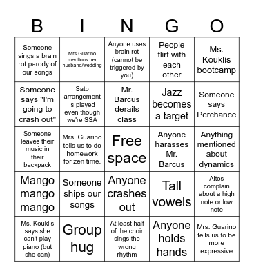 Choir Bingo Card