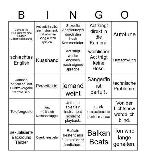 ESC 2025 Bingo Card