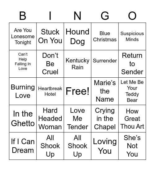 Elvis Bingo Card