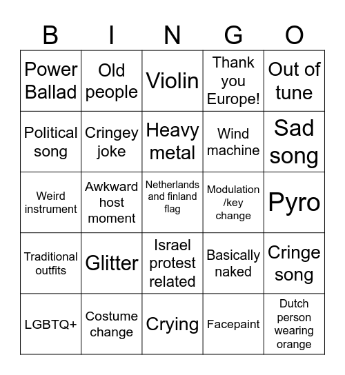 Korvfisk ESC SF1 bingo 2025 Bingo Card