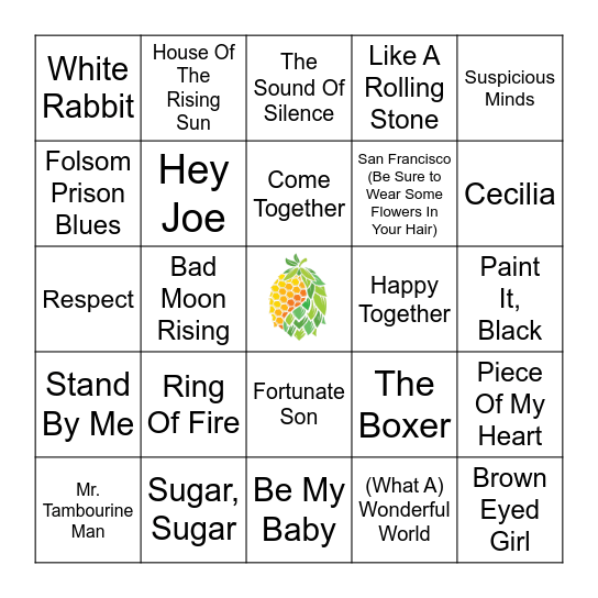 Hip 60's Bingo Card
