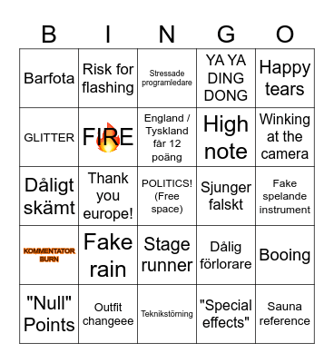 Eurovision 2025 Bingo Card