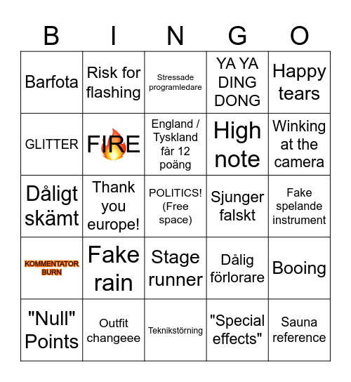 Eurovision 2025 Bingo Card