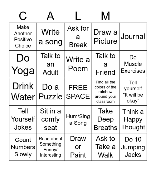 CALMING STRATEGIES Bingo Card