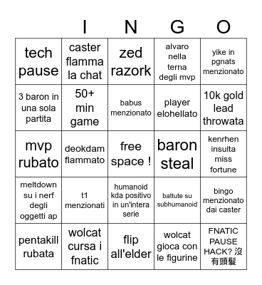 LEC PLAYOFFS BINGO Card