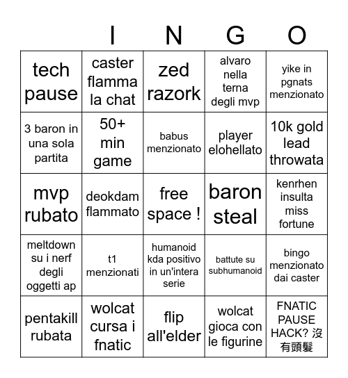 LEC PLAYOFFS BINGO Card