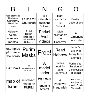 what I did , learned or made in BAYIT this year Bingo Card