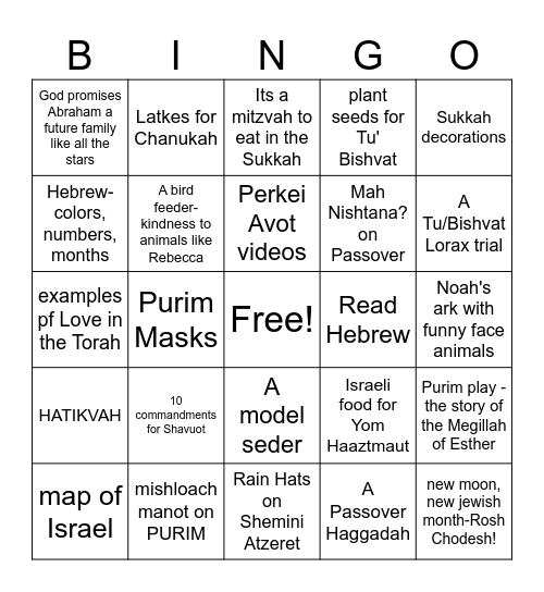 what I did , learned or made in BAYIT this year Bingo Card