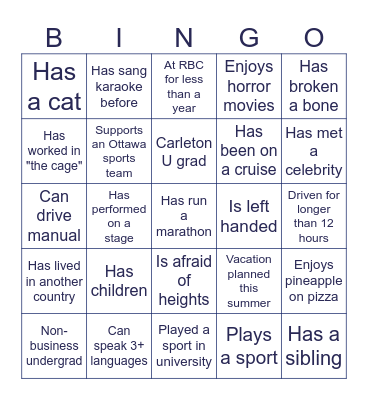 RBC Associate Bingo Card