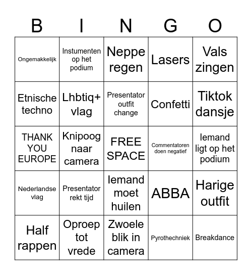 Songfestival 2025 Bingo Card