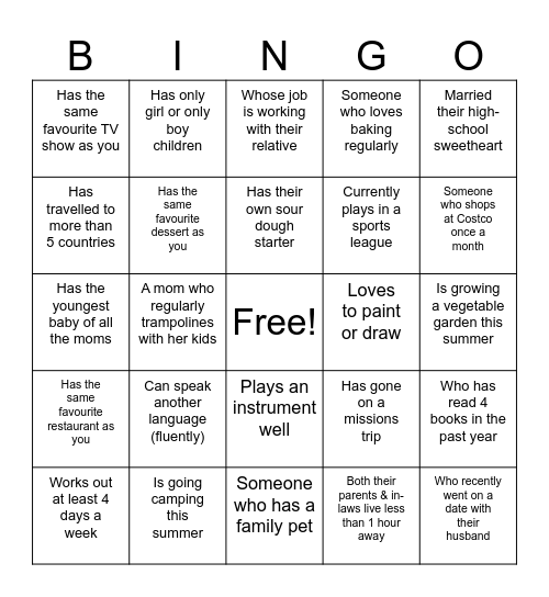 Find a Mom Who... Bingo Card