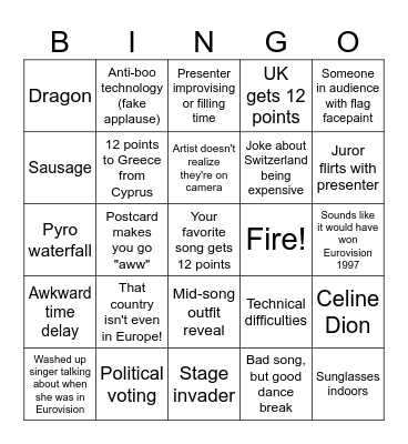 Eurovision 2025 Bingo Card