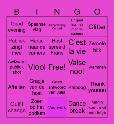 Eurovision Bingo Card