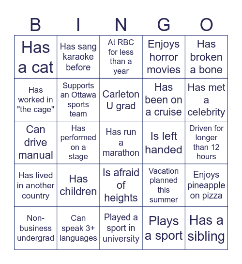 RBC Associate Bingo Card