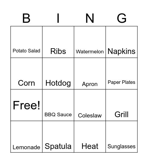BBQ Bingo Card