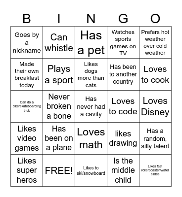 Ice Breaker Bingo Card