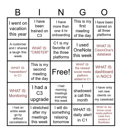 Imp Team Meeting Bingo Card