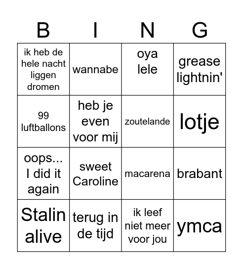muziekbingo Card