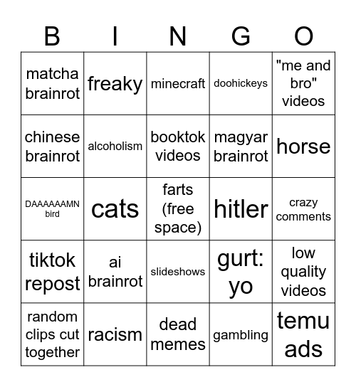 insta reels bingo Card