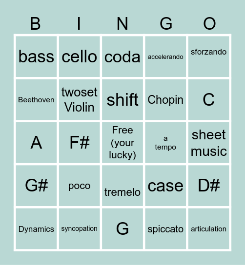Orchestra Bingo Card