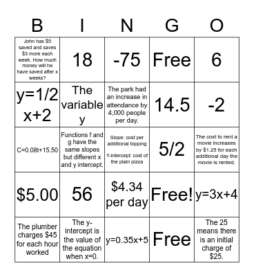 Unit 2 Review Bingo Card