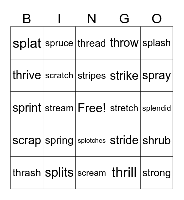Trigraphs Bingo Card