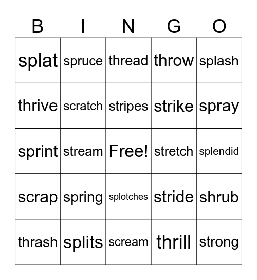 Trigraphs Bingo Card