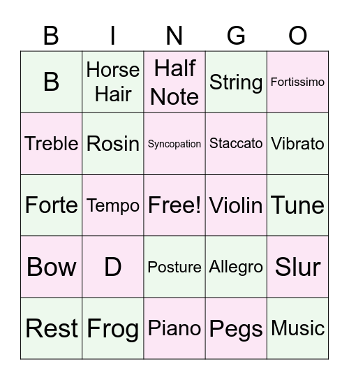 Orchestra Bingo Card