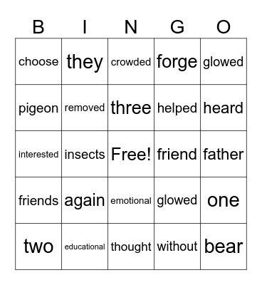 Words Bingo Card
