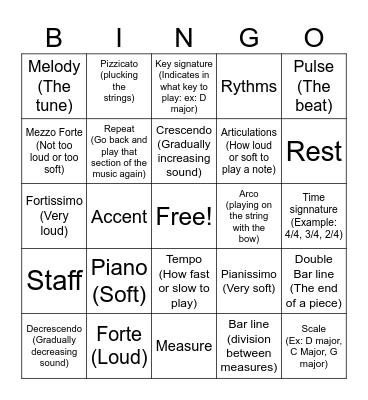 Orchestra Bingo Card
