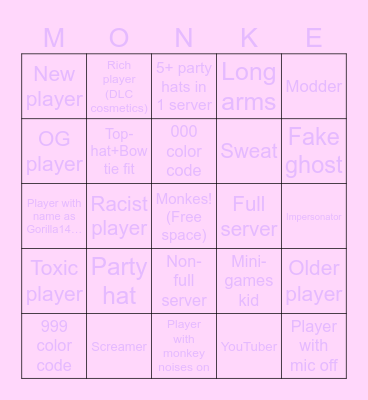 Gorilla Tag Bingo: REMADE Bingo Card