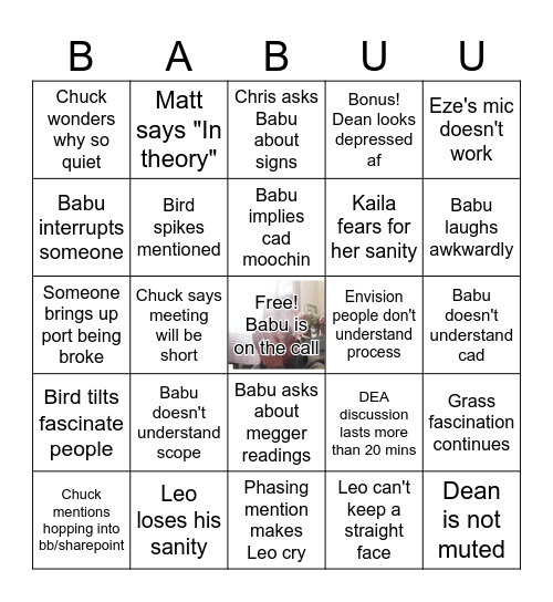 BABUU Bingo Card