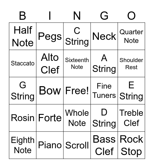 Orchestra Bingo Card