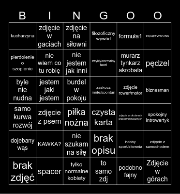 Tinderowe bingo Card