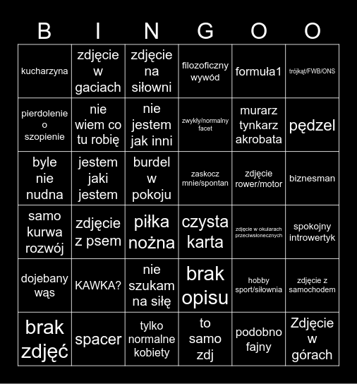 Tinderowe bingo Card