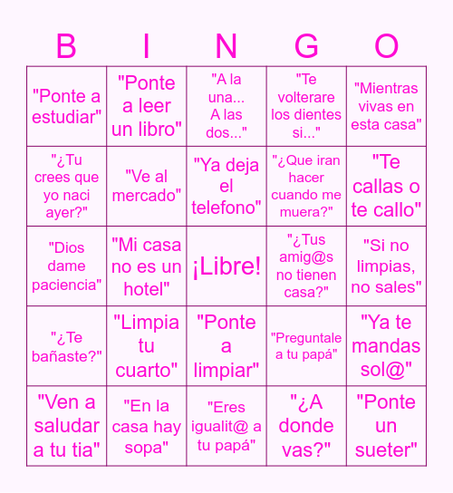 FRASES DE MI MAMÁ Bingo Card