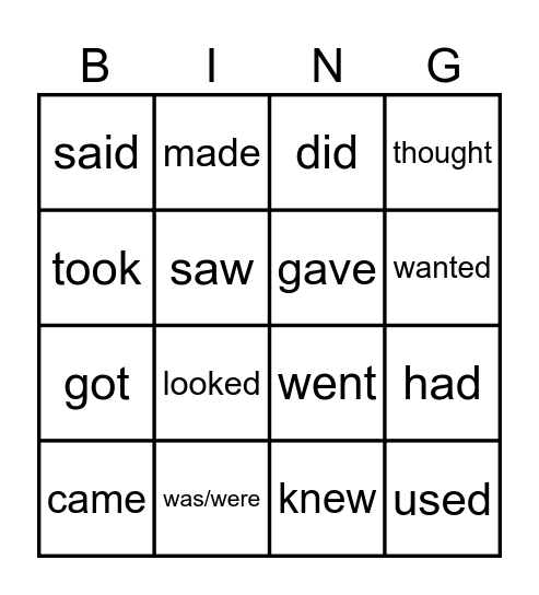 Past Simple Bingo Card