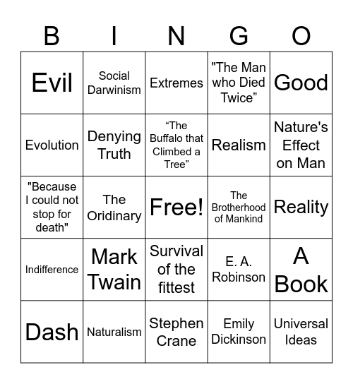 Realism and Naturalism Bingo Card