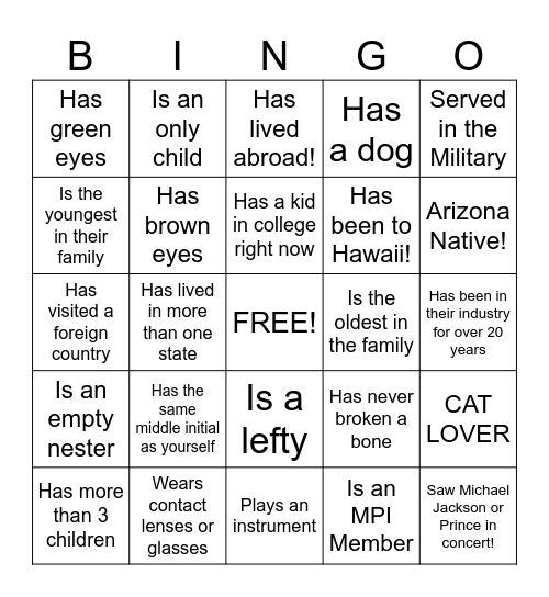Human Bingo - Ice Breaker Bingo Card