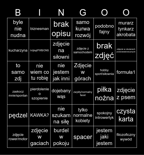 Tinderowe bingo Card