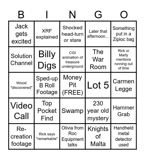 S12 E24 Curse of Oak Island 5.13.25 Bingo Card