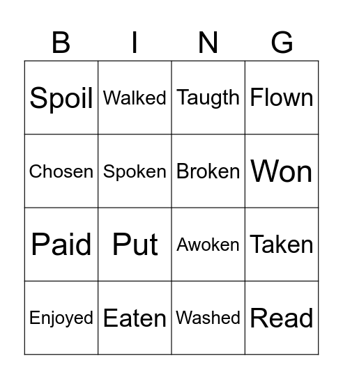 PAST PARTICIPLE Bingo Card