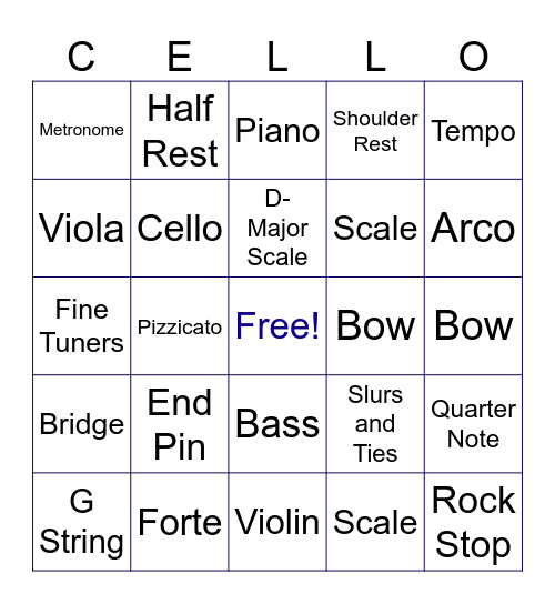 Orchestra Bingo Card