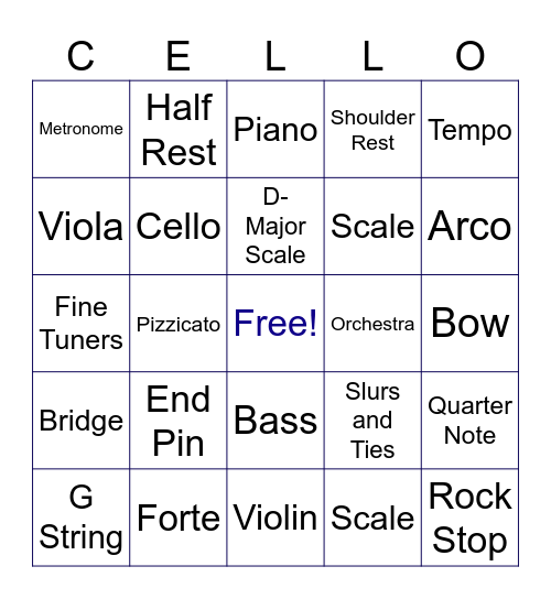 Orchestra Bingo Card